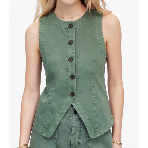 Madewell Jackets & Blazers - NWT Madewell Twill Crewneck Vest in Garment Dye Green Y2K Causal Size 14 Women
